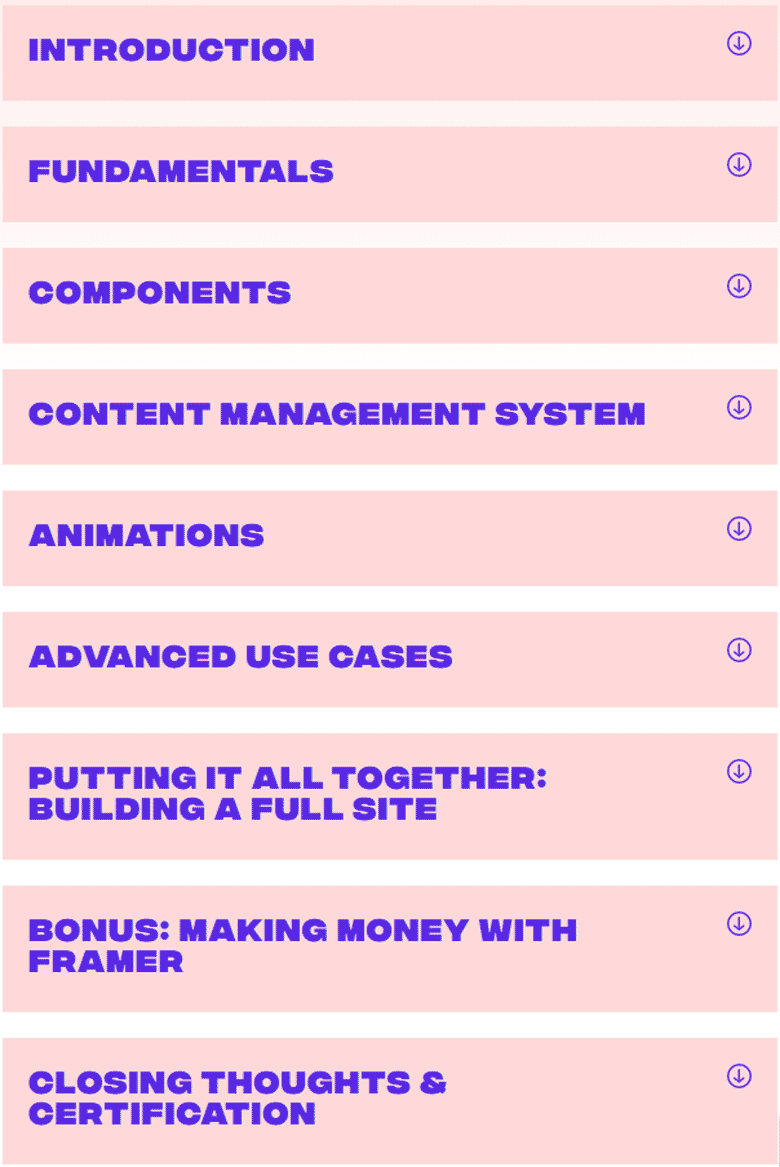 Course topics · Flux Academy – Framer Masterclass 2023-7