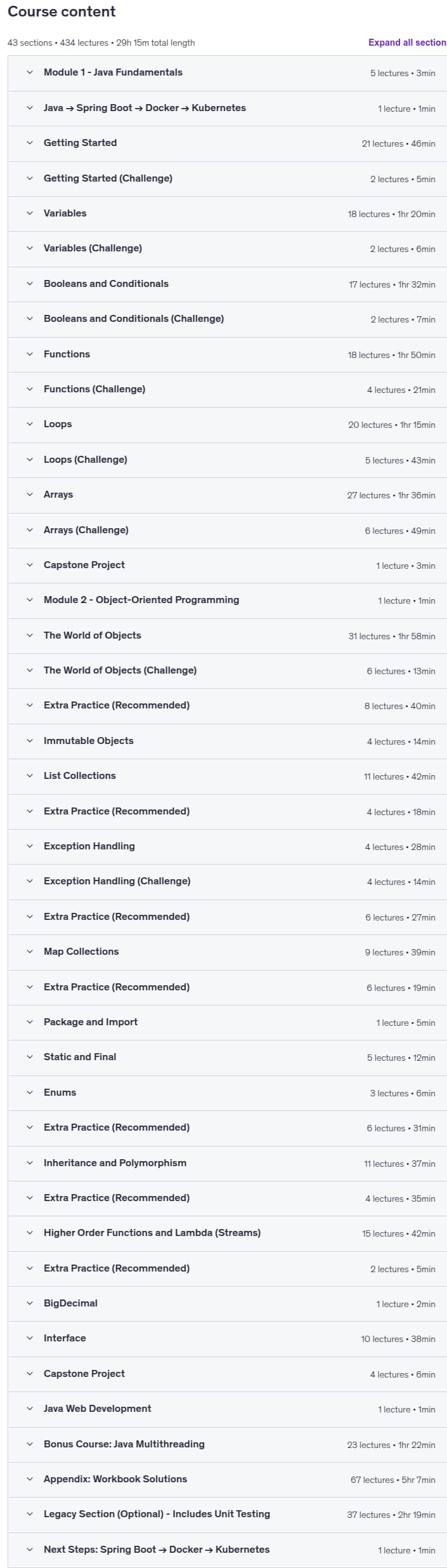 Course topics · Java Bootcamp: Learn Java with 100+ Java Projects 2025-9