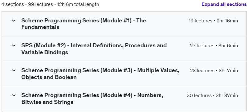Course topics · Udemy — Scheme Programming: Best Practices and Patterns 2024-7