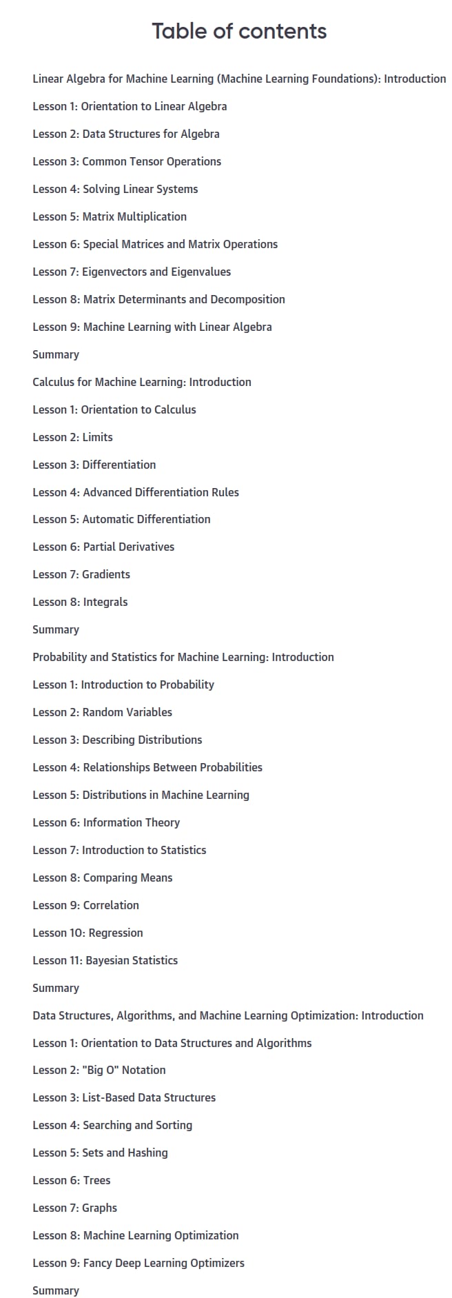 Course topics · Oreilly — The Essential Machine Learning Foundations: Math, Probability, Statistics, and Computer Science (Video Collection) 2022-3