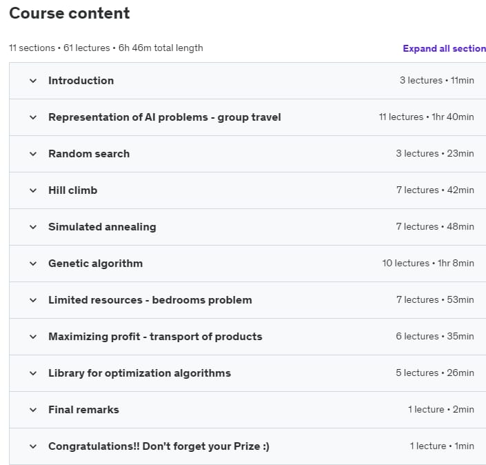 Course topics · Artificial Intelligence: Optimization Algorithms in Python 2020-11