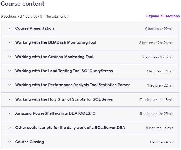Course topics · SQL Server DBA Toolkit 2025-9