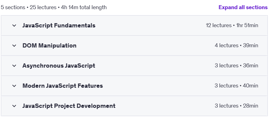 Course topics · JavaScript Course: Master the Language of the Web 2024-10
