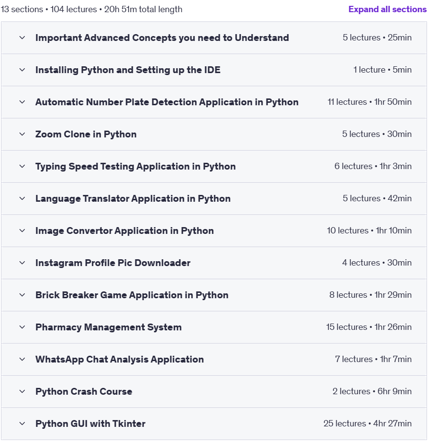 Course topics · Make 10 Pro Advanced GUI Applications in Python 2024-5
