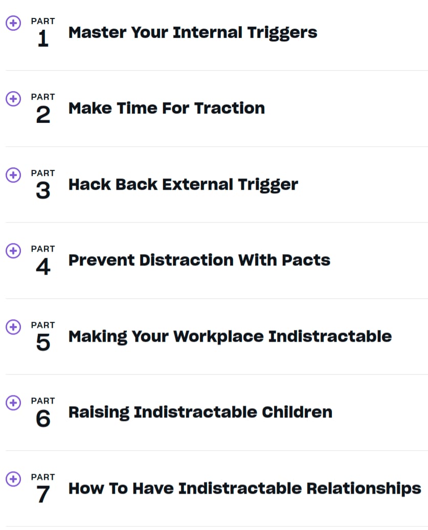 Course topics · MindValley — Becoming Focused and Indistractable 2025-6