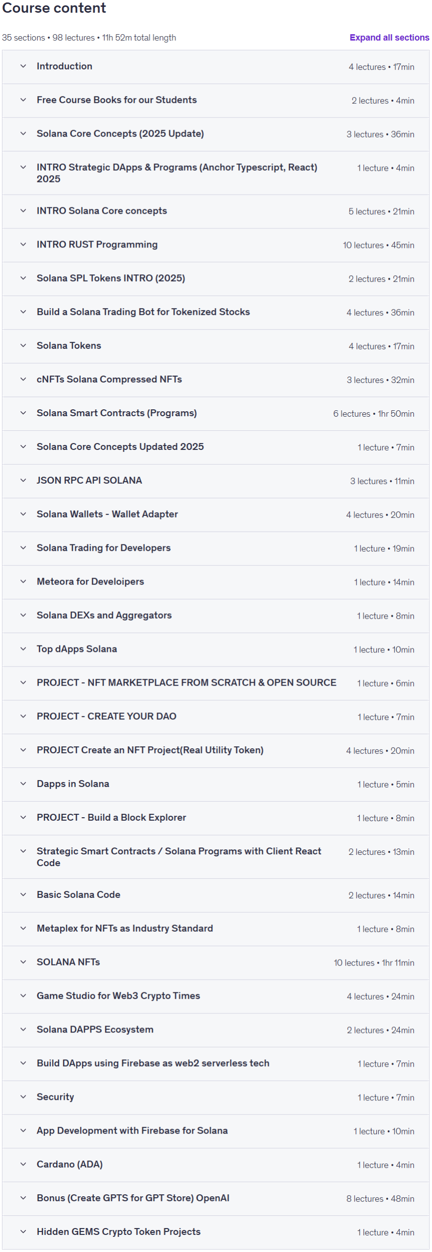 Sujets du cours · Solana Blockchain Developer Foundation – Rust et Typescript 2025-12