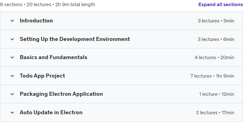 Course topics · Udemy — Mastering Electron: Build Modern Desktop Apps (2024 Edition) 2024-5