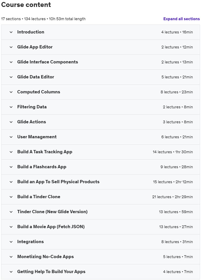 Course topics · Build Mobile Apps Without Coding – The Complete Guide 2022-2