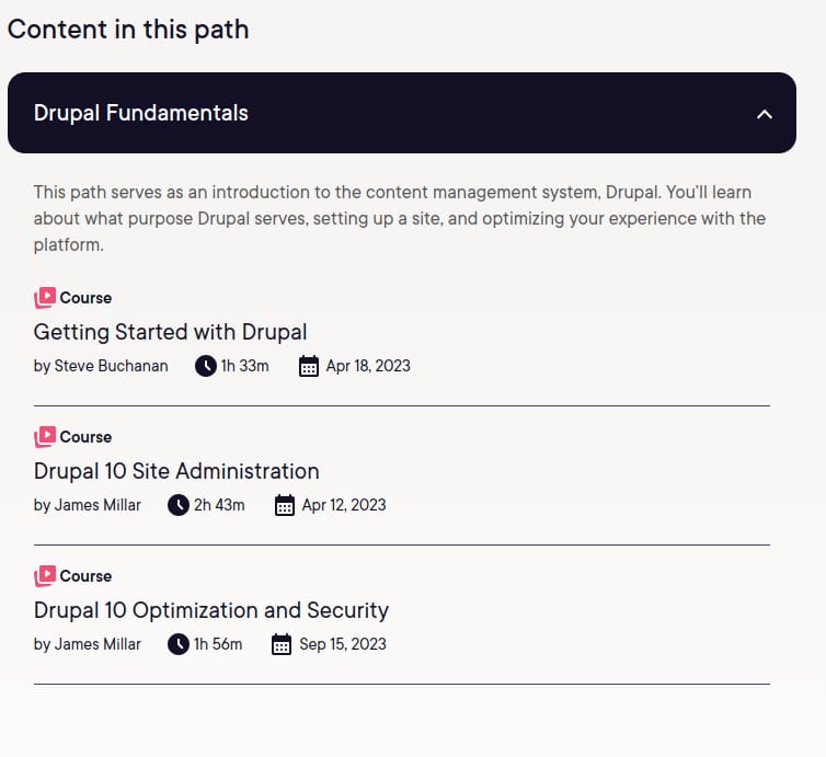 Course topics · Pluralsight — Drupal Fundamentals 2023-9