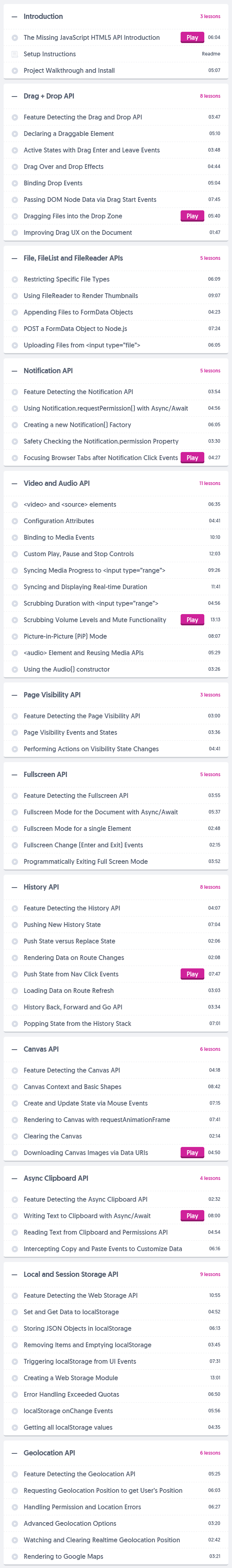 Course topics · Ultimate Courses – JavaScript HTML5 APIs 2021-9