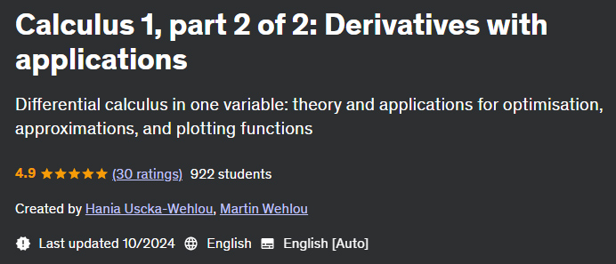 Pictures · Calculus 1, part 2 of 2: Derivatives with applications 2024-10