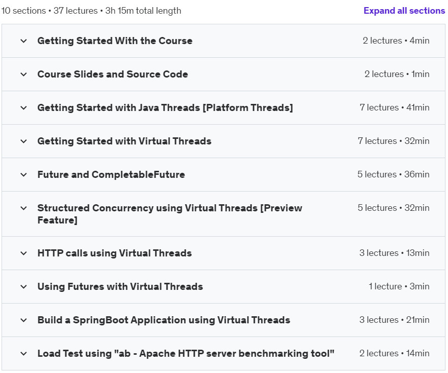 Course topics · Modern Java – Multithreading in Java using Virtual Threads 2024-3