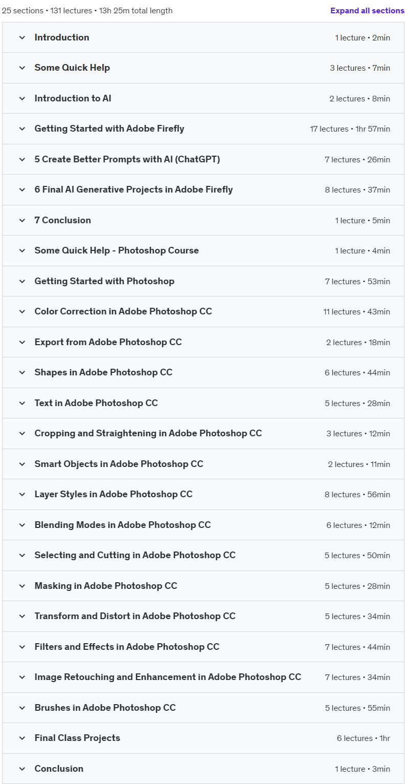 Course topics · Udemy — Adobe Photoshop and Firefly 2 in 1 Mega Course for Newbies 2024-6