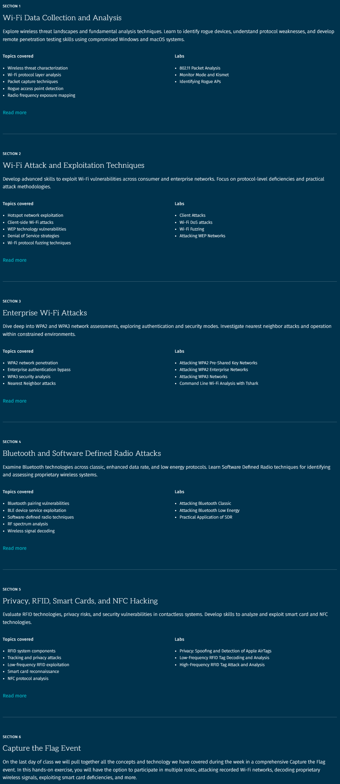 Course topics · SANS — SEC617: Wireless Penetration Testing and Ethical Hacking 2020-6