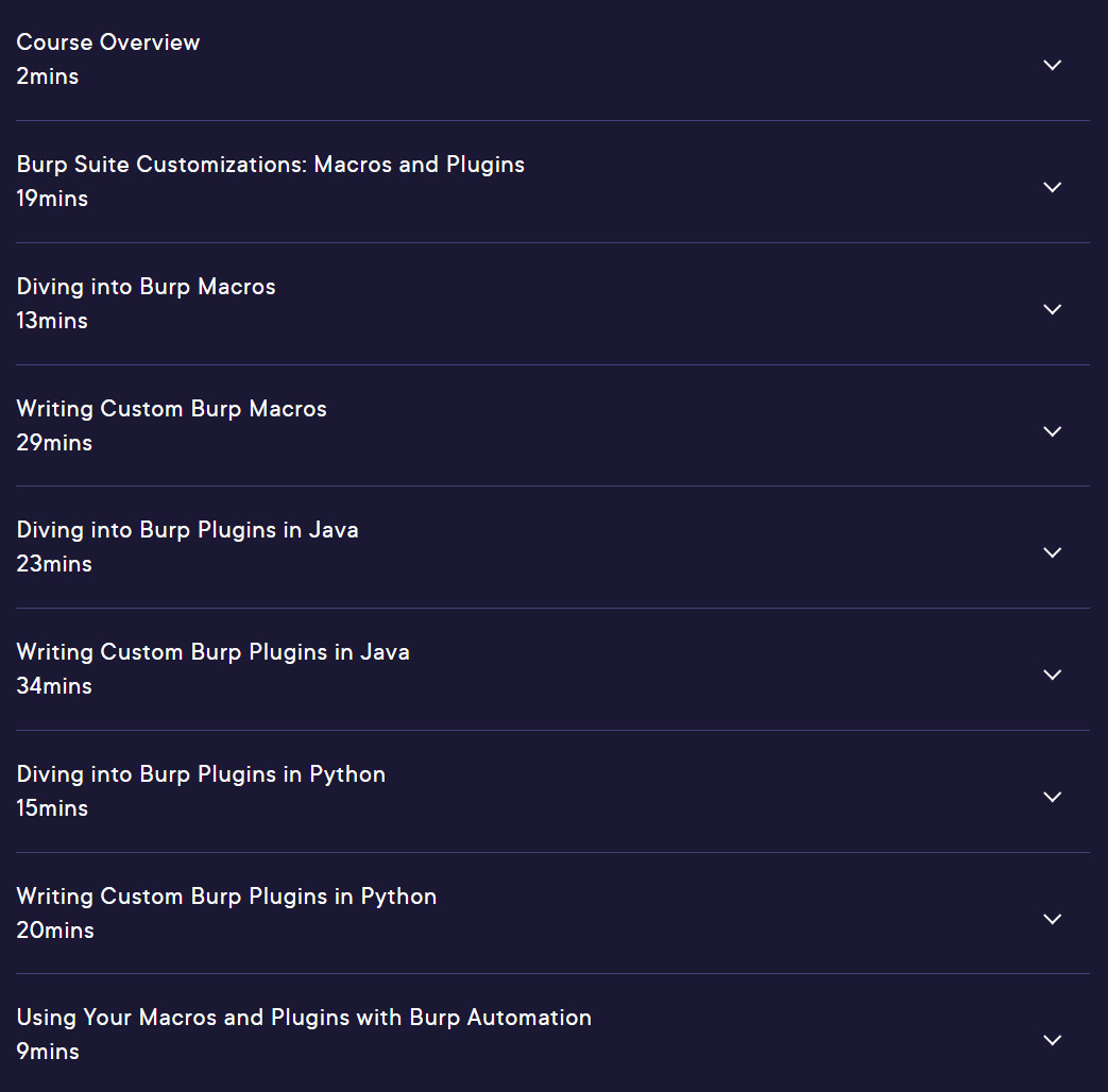 Course topics · Pluralsight — Writing Burp Suite Macros and Plugins 2024-10