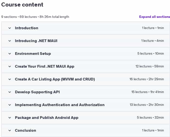 Course topics · .NET MAUI Mobile App Development 2024-11