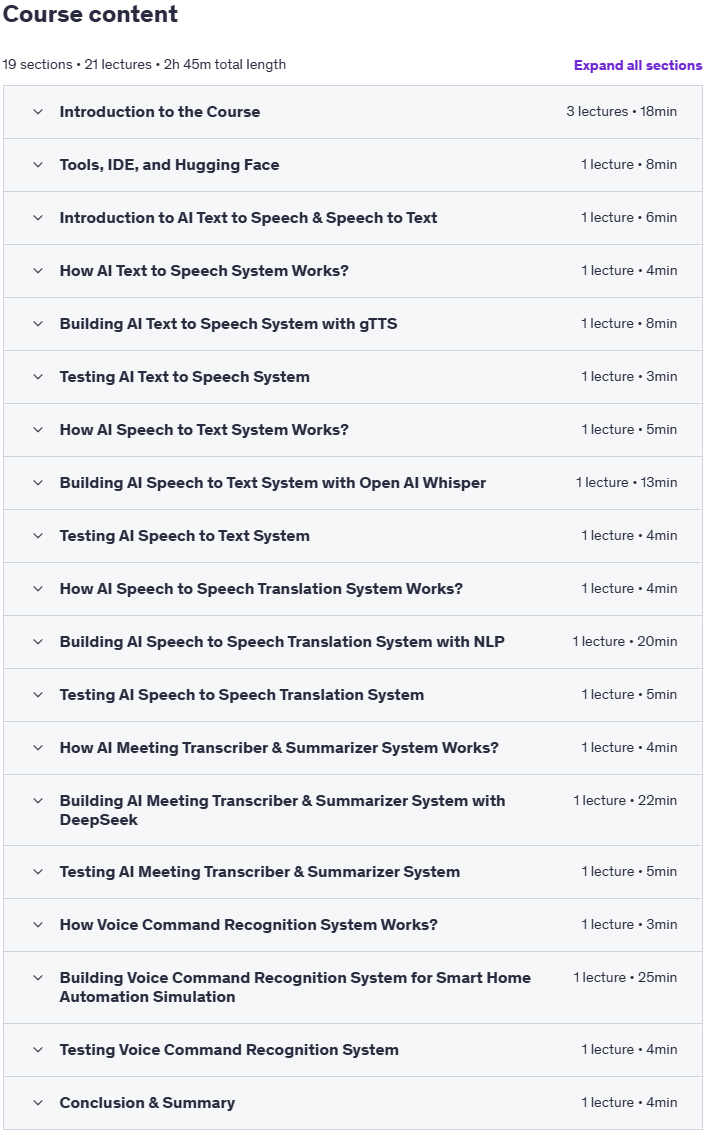 Course topics · Building AI Text to Speech & Speech to Text with Python 2025-5
