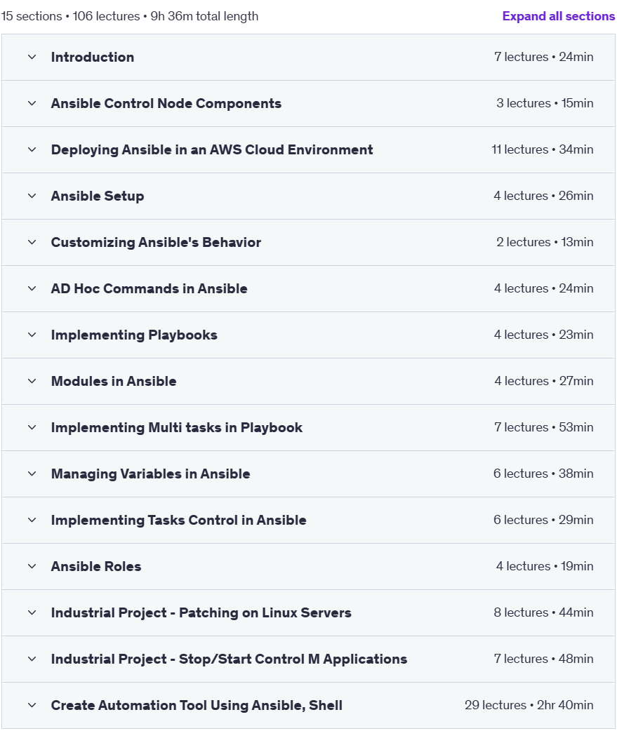 Course topics · Udemy — Automation with Ansible Playbooks – Hands-On! 2024-1