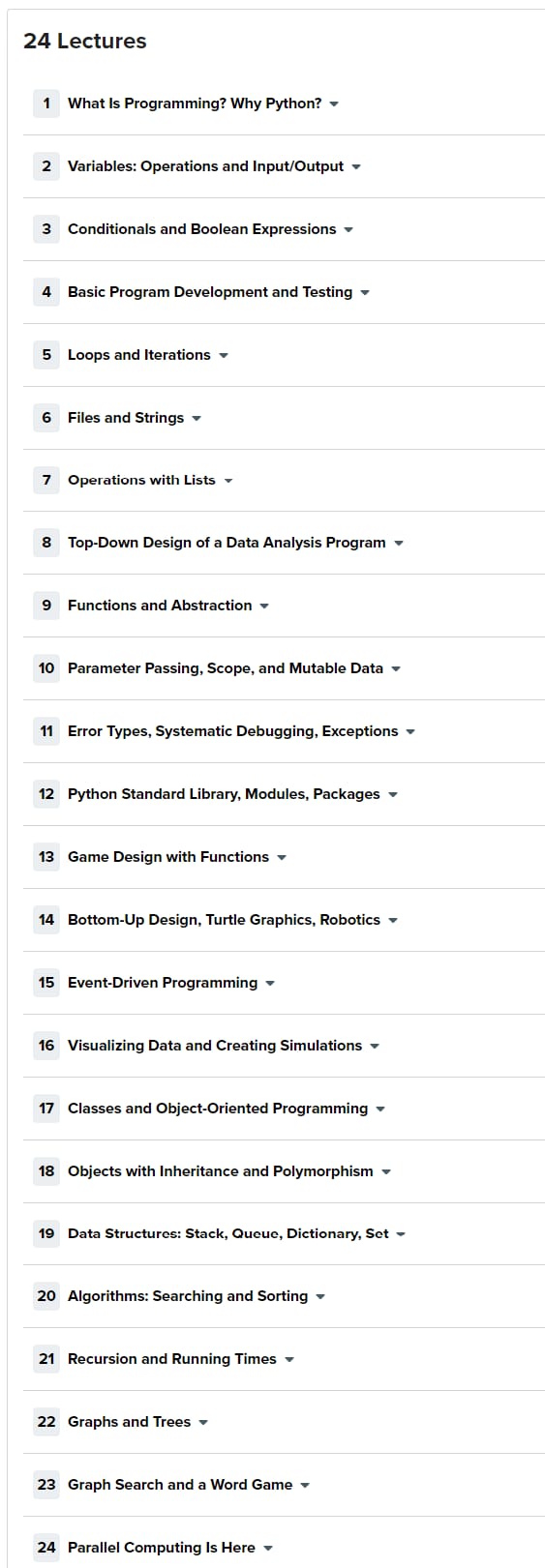 Course topics · The Great Courses — How to Program: Computer Science Concepts and Python Exercises 2022-7