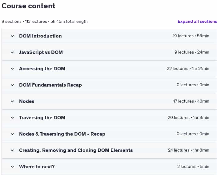 Course topics · Udemy — Document Object Model (DOM) – Complete Guide – Part 1 (2025) 2025-1
