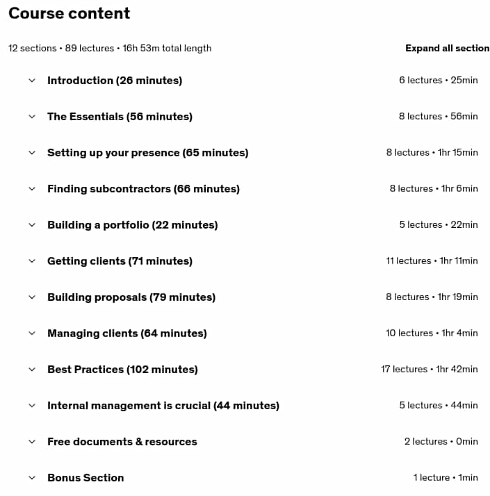 Course topics · Udemy — Running a Mobile App Dev Business: The Complete Guide 2025-8