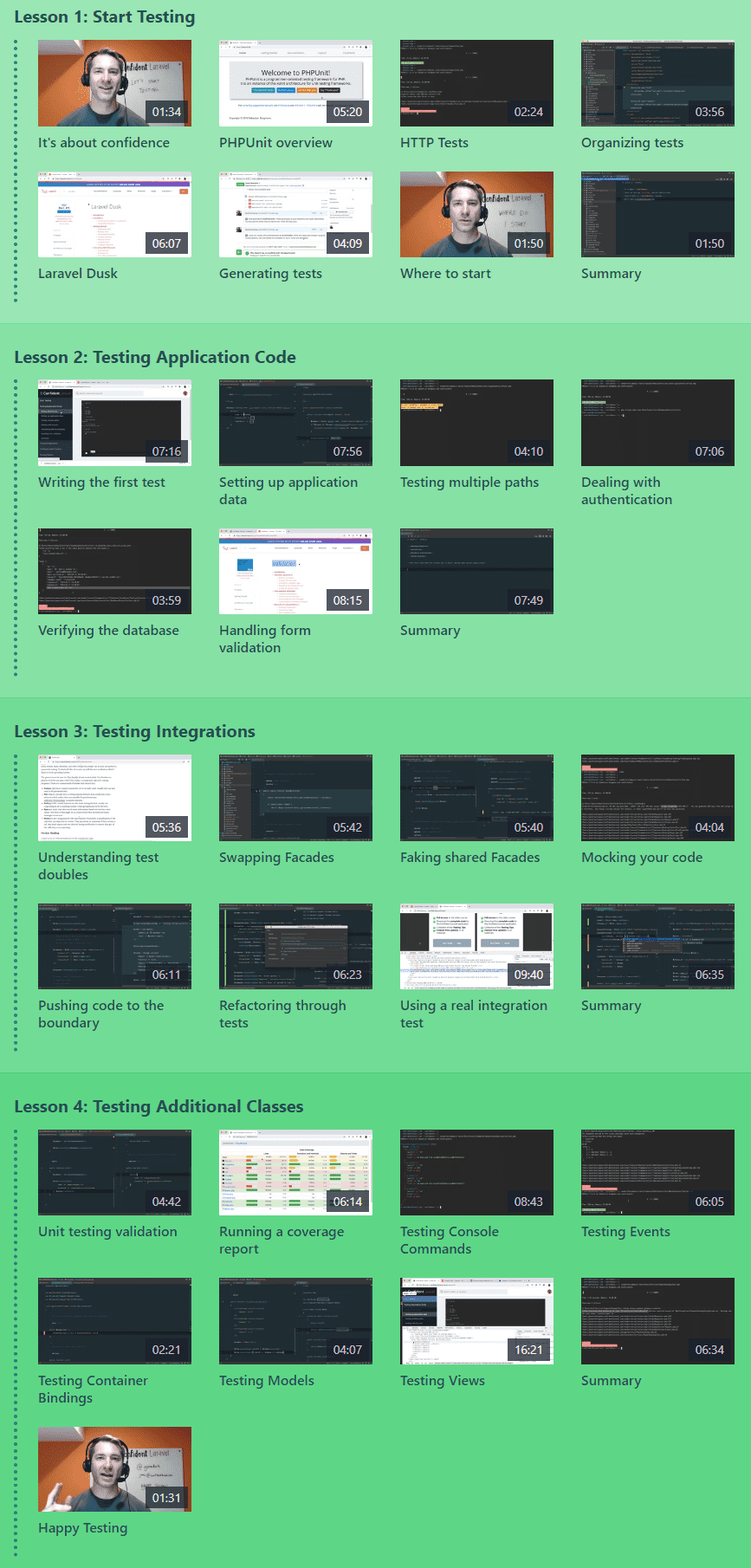 Course topics · Confident Laravel — from no tests to confidently tested 2020-10