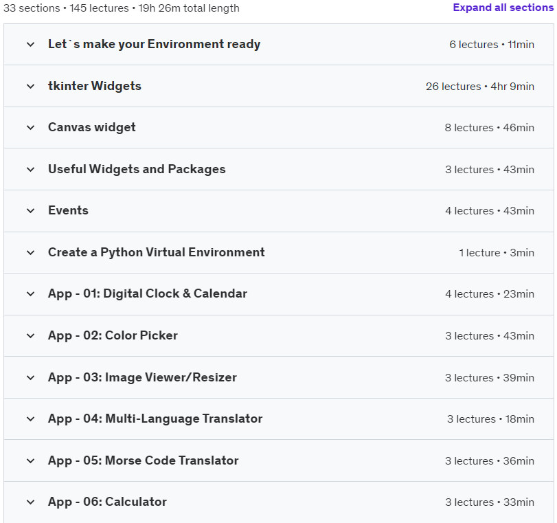 Course topics · Python GUI Master Class with Tkinter: Create 25 Python GUIs 2022-9