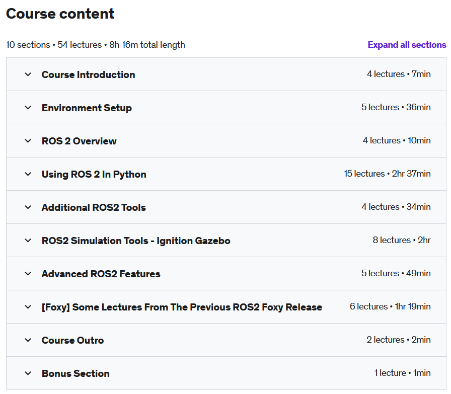 Course topics · ROS2 Robotics Developer Course – Using ROS2 In Python 2023-3