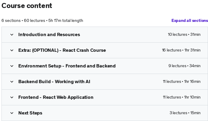 Course topics · ChatGPT AI Voice Chatbot Build with React and FAST API Combo 2023-2