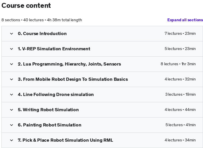 Course topics · Udemy — Robotics With V-REP / CoppeliaSim 2021-5