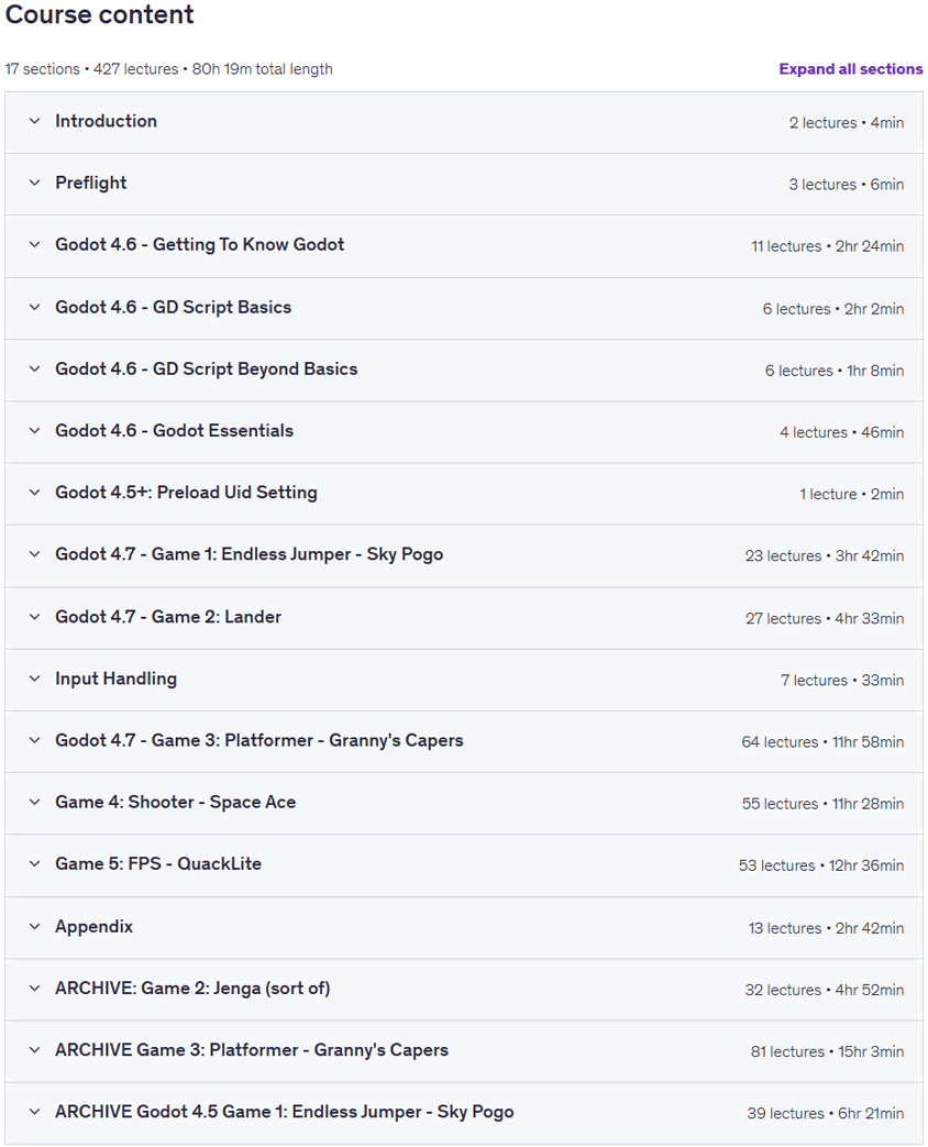 Course topics · Complete 3D Godot 4 Game Development Course 2026-7