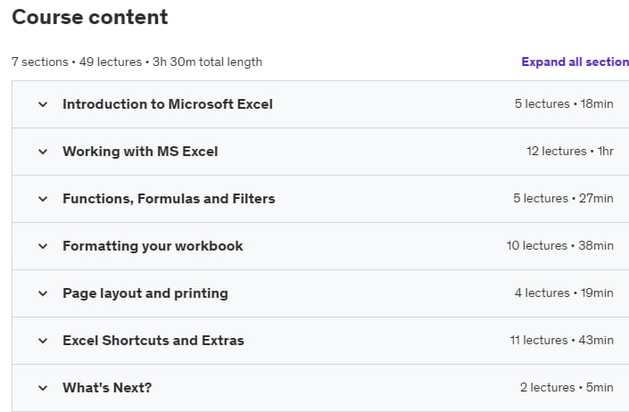 Course topics · Udemy — Microsoft Excel Fundamentals – The Beginner’s Masterclass 2023-10