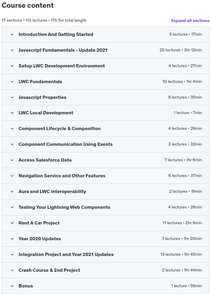 Course topics · The Ultimate Hands-On Lightning Web Component Development 2024-9