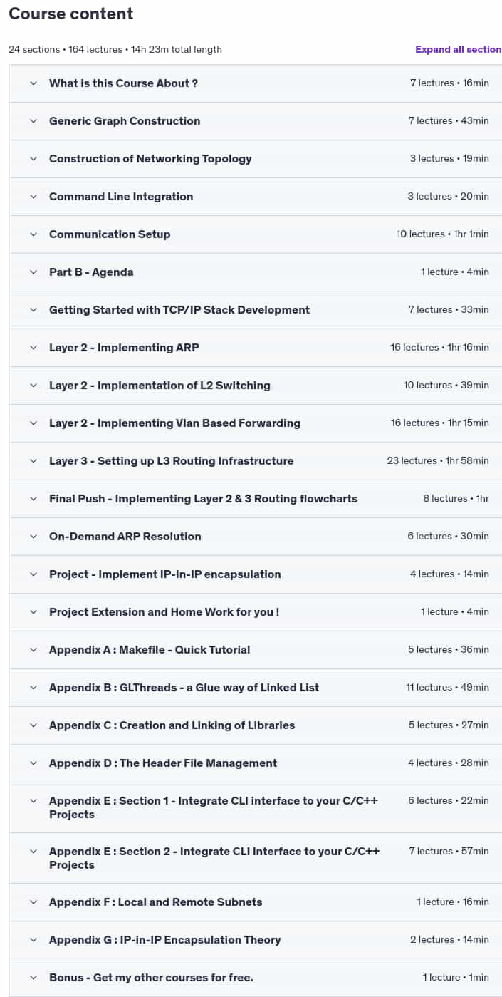 Course topics · Part A – Networking Projects – Implement TCP/IP Stack in C 2025-3