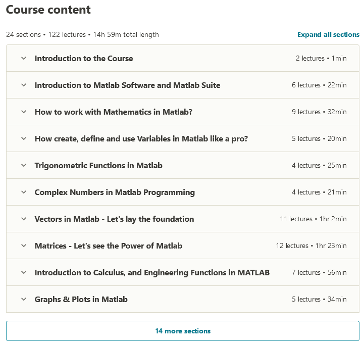 Course topics · Udemy — Become a Good Matlab Programmer in less than 30 days