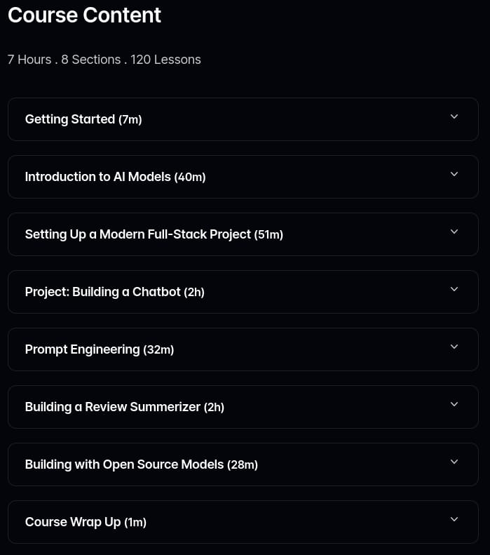 Course topics · Code with Mosh – Build AI-Powered Apps – An AI Course for Developers 2025-8