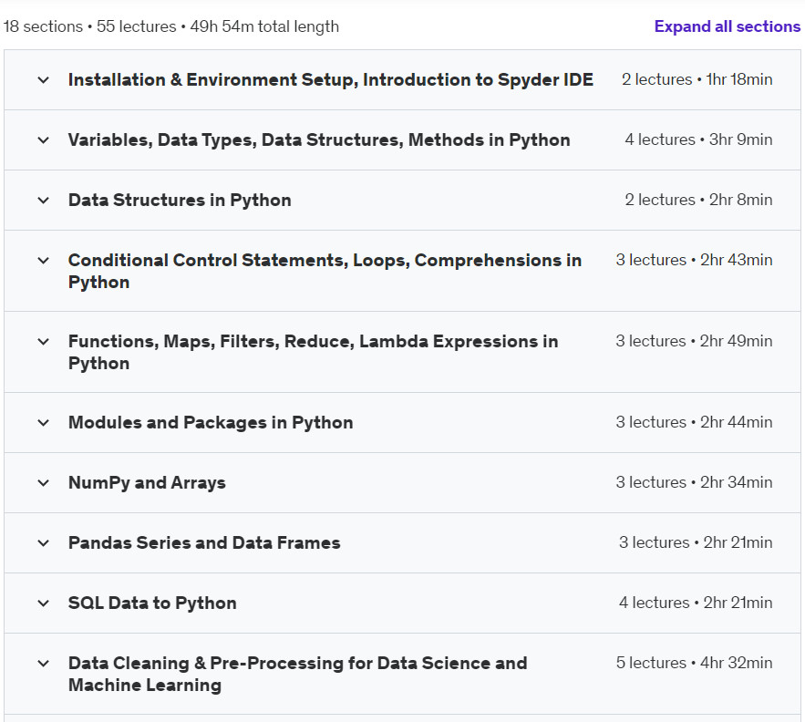 Course topics · Data Science, AI, Machine Learning with Python 2024-7