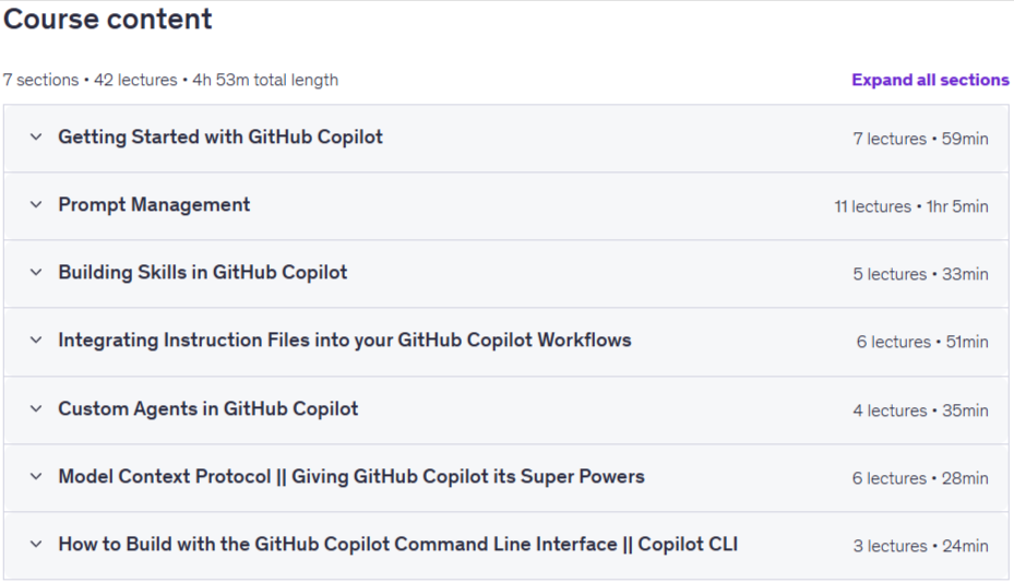 Temas del curso · GitHub Copilot Zero a Hero Full-Stack curso completo en VSCODE 2026-4