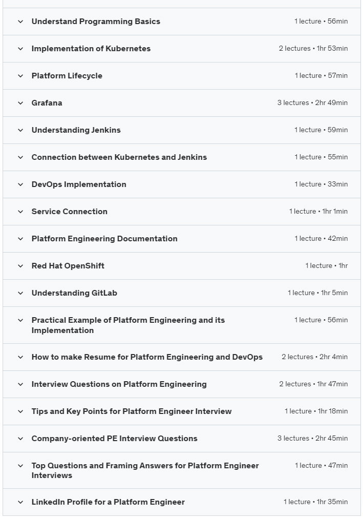 Course topics · Udemy — Platform Engineering: Build Scalable & Resilient Systems 2024-9