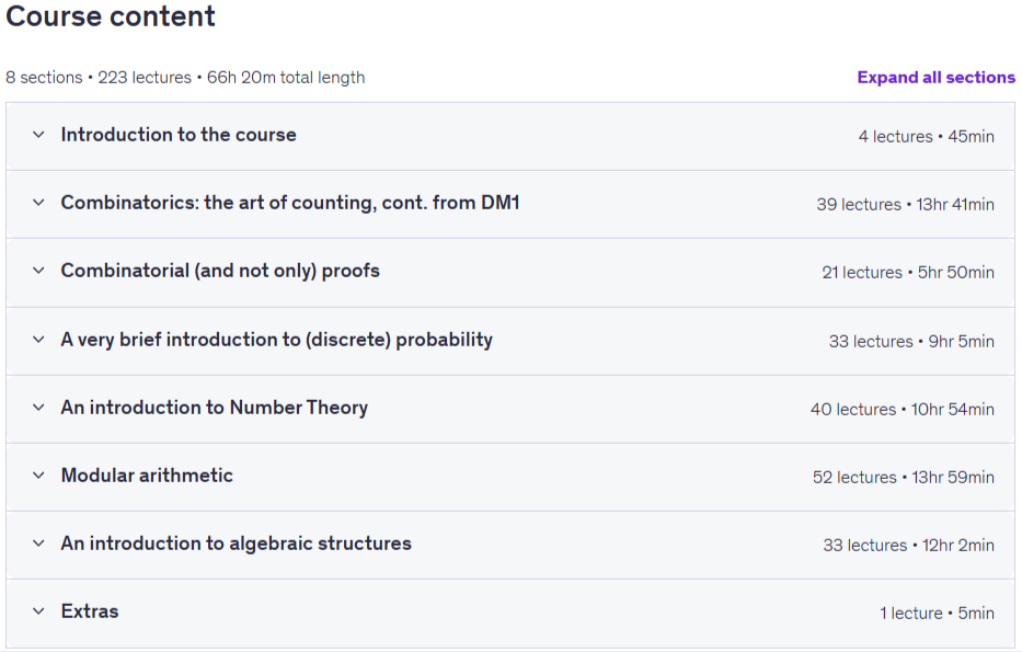 Course topics · Udemy — Discrete Mathematics 2 2026-3
