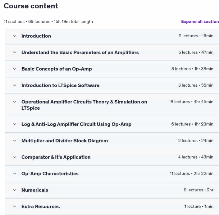 Course topics · Udemy — Opamp: Learn Operational Amplifier Circuits on LTSpice 2025-3