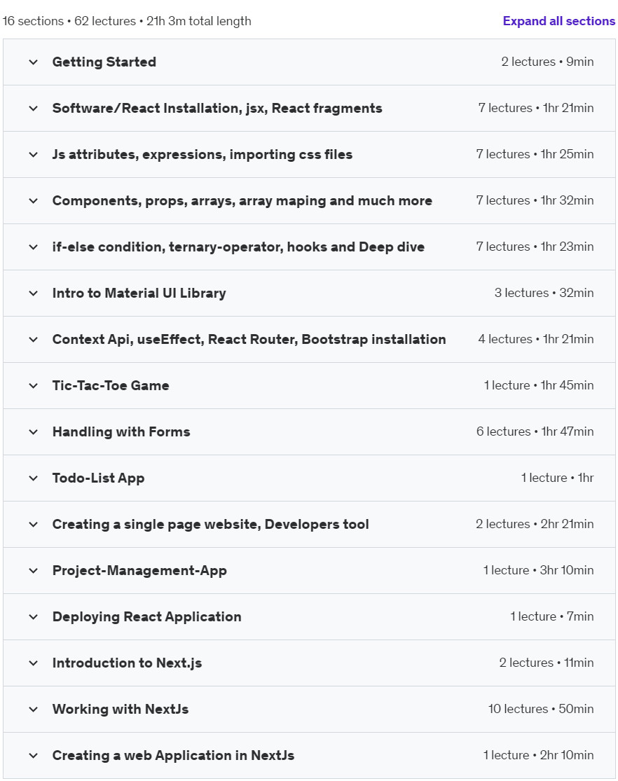 Course topics · Complete guide to React.js (new version19) (Inc. Next.js 14) 2024-8