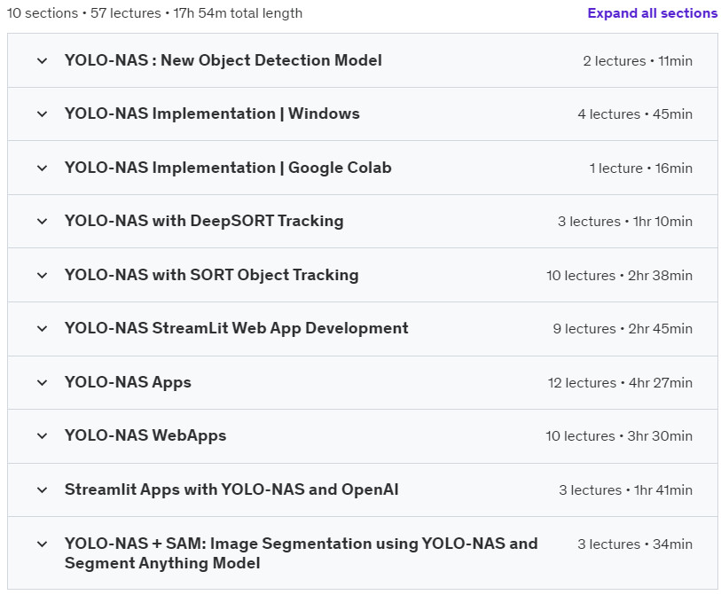 Course topics · YOLO-NAS, OpenAI, SAM with WebApps using Flask and Streamlit 2023-7