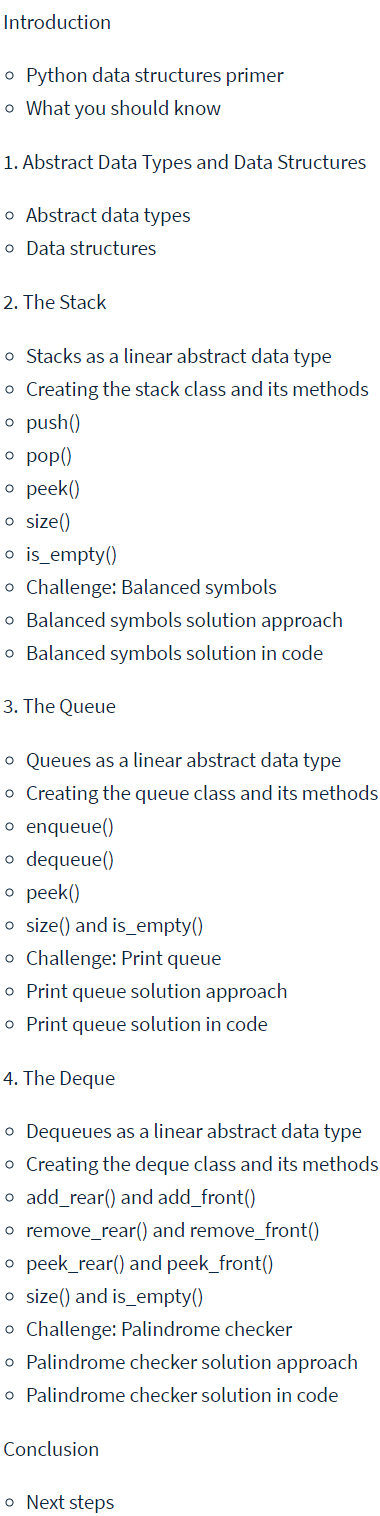 Course topics · LinkedIn — Python Data Structures: Stacks, Queues, and Deques 2022-10