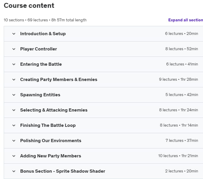 Course topics · Unity 2.5D Turn-Based RPG 2024-3