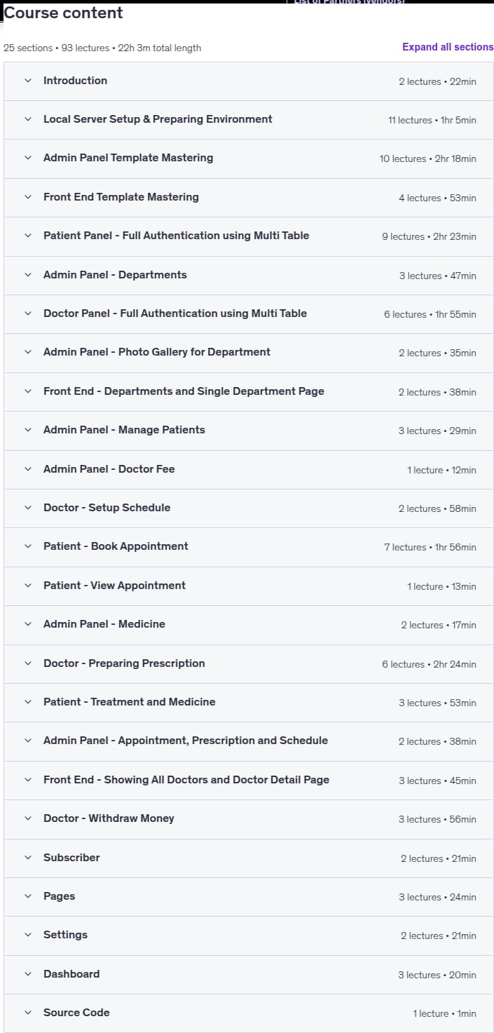 Course topics · Online Multi Doctor Appointment with PHP and MySQL (2025) 2025-10
