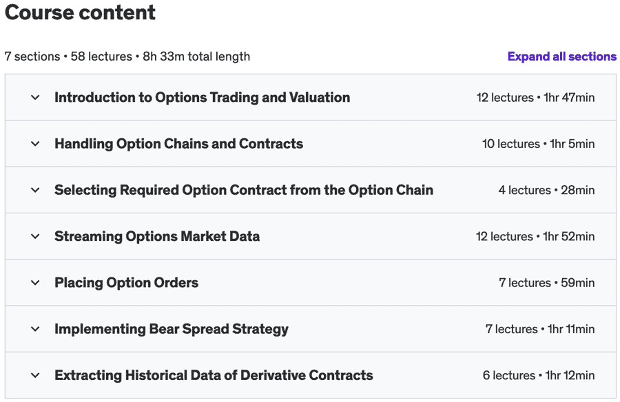Course topics · Udemy — Algorithmic Options Trading on Interactive Brokers’ Platform 2023-8