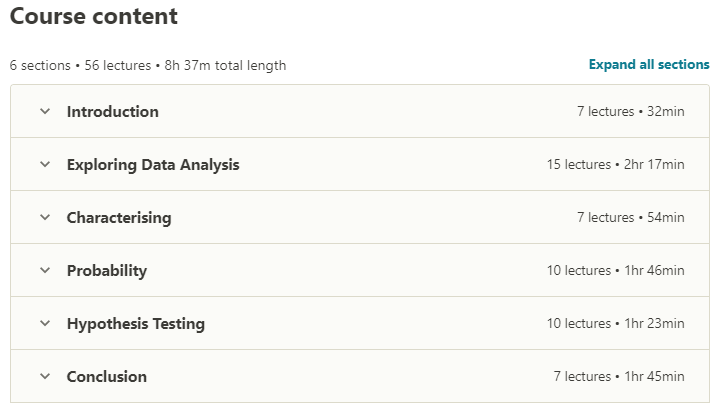 Course topics · Udemy — Python for Statistical Analysis 2020-3