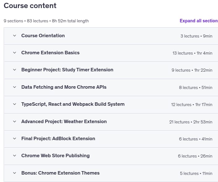 Course topics · React & TypeScript Chrome Extension Development 2025-3