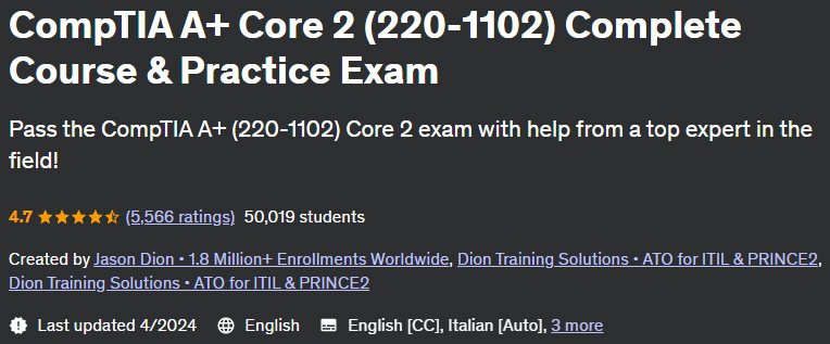 이미지 · CompTIA A + 코어 2 (220-11021) 전체 과정 및 실습 시험 2024-4